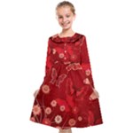 Four Red Butterflies With Flower Illustration Butterfly Flowers Kids  Midi Sailor Dress