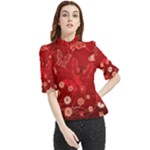 Four Red Butterflies With Flower Illustration Butterfly Flowers Frill Neck Blouse