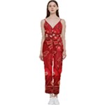 Four Red Butterflies With Flower Illustration Butterfly Flowers V-Neck Spaghetti Strap Tie Front Jumpsuit