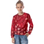 Four Red Butterflies With Flower Illustration Butterfly Flowers Kids  Long Sleeve Tee with Frill 