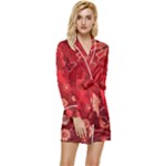 Four Red Butterflies With Flower Illustration Butterfly Flowers Long Sleeve Satin Robe