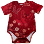 Four Red Butterflies With Flower Illustration Butterfly Flowers Baby Short Sleeve Bodysuit