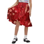 Four Red Butterflies With Flower Illustration Butterfly Flowers Kids  Ruffle Flared Wrap Midi Skirt