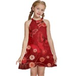 Four Red Butterflies With Flower Illustration Butterfly Flowers Kids  Halter Collar Waist Tie Chiffon Dress