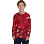 Four Red Butterflies With Flower Illustration Butterfly Flowers Kids  Long Sleeve Jersey