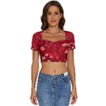 Four Red Butterflies With Flower Illustration Butterfly Flowers Short Sleeve Square Neckline Crop Top 