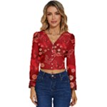 Four Red Butterflies With Flower Illustration Butterfly Flowers Long Sleeve V-Neck Top