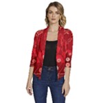 Four Red Butterflies With Flower Illustration Butterfly Flowers Women s Draped Front 3/4 Sleeve Shawl Collar Jacket