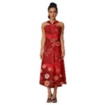 Four Red Butterflies With Flower Illustration Butterfly Flowers Sleeveless Cross Front Cocktail Midi Chiffon Dress