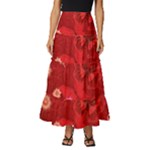 Four Red Butterflies With Flower Illustration Butterfly Flowers Tiered Ruffle Maxi Skirt