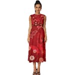 Four Red Butterflies With Flower Illustration Butterfly Flowers Sleeveless Round Neck Midi Dress