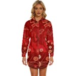 Four Red Butterflies With Flower Illustration Butterfly Flowers Womens Long Sleeve Shirt Dress