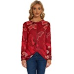 Four Red Butterflies With Flower Illustration Butterfly Flowers Long Sleeve Crew Neck Pullover Top