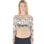 White And Brown Floral Wallpaper Flowers Background Pattern Long Sleeve Crop Top