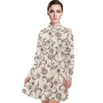 White And Brown Floral Wallpaper Flowers Background Pattern Long Sleeve Chiffon Shirt Dress