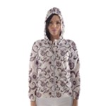 White And Brown Floral Wallpaper Flowers Background Pattern Women s Hooded Windbreaker