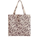 White And Brown Floral Wallpaper Flowers Background Pattern Zipper Grocery Tote Bag