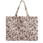 White And Brown Floral Wallpaper Flowers Background Pattern Zipper Mini Tote Bag