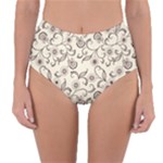 White And Brown Floral Wallpaper Flowers Background Pattern Reversible High-Waist Bikini Bottoms