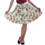 White And Brown Floral Wallpaper Flowers Background Pattern A-line Skater Skirt