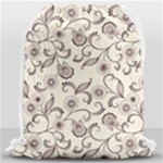 White And Brown Floral Wallpaper Flowers Background Pattern Drawstring Bag (Large)