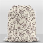 White And Brown Floral Wallpaper Flowers Background Pattern Drawstring Bag (Small)