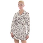 White And Brown Floral Wallpaper Flowers Background Pattern Women s Long Sleeve Casual Dress