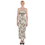 White And Brown Floral Wallpaper Flowers Background Pattern Fitted Maxi Dress
