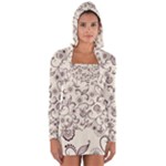 White And Brown Floral Wallpaper Flowers Background Pattern Long Sleeve Hooded T-shirt