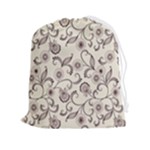 White And Brown Floral Wallpaper Flowers Background Pattern Drawstring Pouch (2XL)