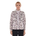 White And Brown Floral Wallpaper Flowers Background Pattern Women s Bomber Jacket