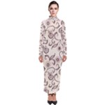 White And Brown Floral Wallpaper Flowers Background Pattern Turtleneck Maxi Dress
