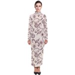 White And Brown Floral Wallpaper Flowers Background Pattern Turtleneck Maxi Dress