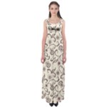 White And Brown Floral Wallpaper Flowers Background Pattern Empire Waist Maxi Dress