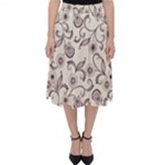 White And Brown Floral Wallpaper Flowers Background Pattern Classic Midi Skirt