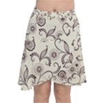 White And Brown Floral Wallpaper Flowers Background Pattern Chiffon Wrap Front Skirt