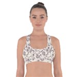 White And Brown Floral Wallpaper Flowers Background Pattern Cross Back Sports Bra