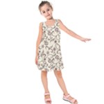 White And Brown Floral Wallpaper Flowers Background Pattern Kids  Sleeveless Dress