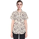 White And Brown Floral Wallpaper Flowers Background Pattern Women s Short Sleeve Shirt