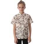 White And Brown Floral Wallpaper Flowers Background Pattern Kids  Short Sleeve Shirt