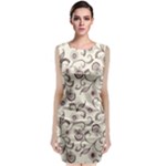 White And Brown Floral Wallpaper Flowers Background Pattern Sleeveless Velvet Midi Dress