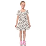 White And Brown Floral Wallpaper Flowers Background Pattern Kids  Short Sleeve Velvet Dress