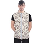 White And Brown Floral Wallpaper Flowers Background Pattern Men s Puffer Vest