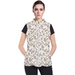 White And Brown Floral Wallpaper Flowers Background Pattern Women s Puffer Vest