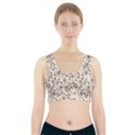 White And Brown Floral Wallpaper Flowers Background Pattern Sports Bra With Pocket