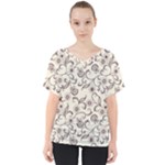 White And Brown Floral Wallpaper Flowers Background Pattern V-Neck Dolman Drape Top