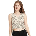 White And Brown Floral Wallpaper Flowers Background Pattern V-Neck Cropped Tank Top