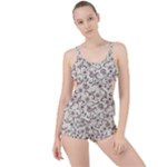 White And Brown Floral Wallpaper Flowers Background Pattern Boyleg Tankini Set 