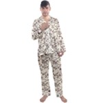 White And Brown Floral Wallpaper Flowers Background Pattern Men s Long Sleeve Satin Pajamas Set