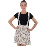 White And Brown Floral Wallpaper Flowers Background Pattern Velvet Suspender Skater Skirt